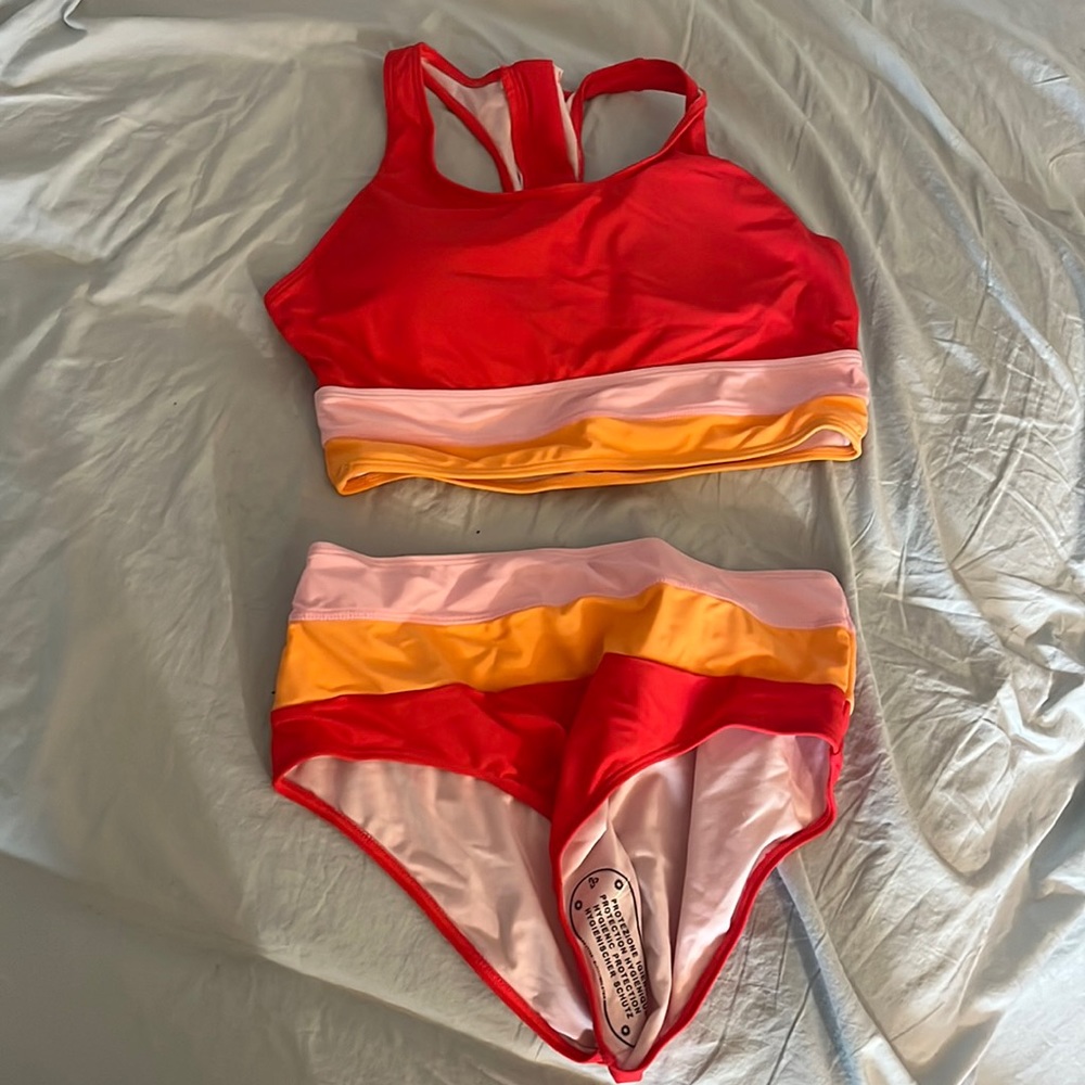 High waisted red bikini